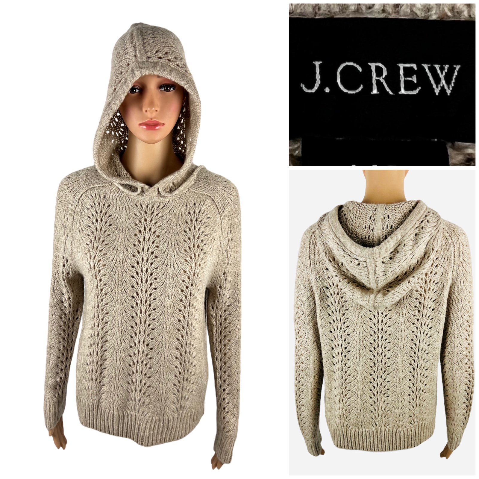 J Crew Womens XS Sweater Hoodie in Pointelle Stitch Alpaca Blend Style au390 NWT