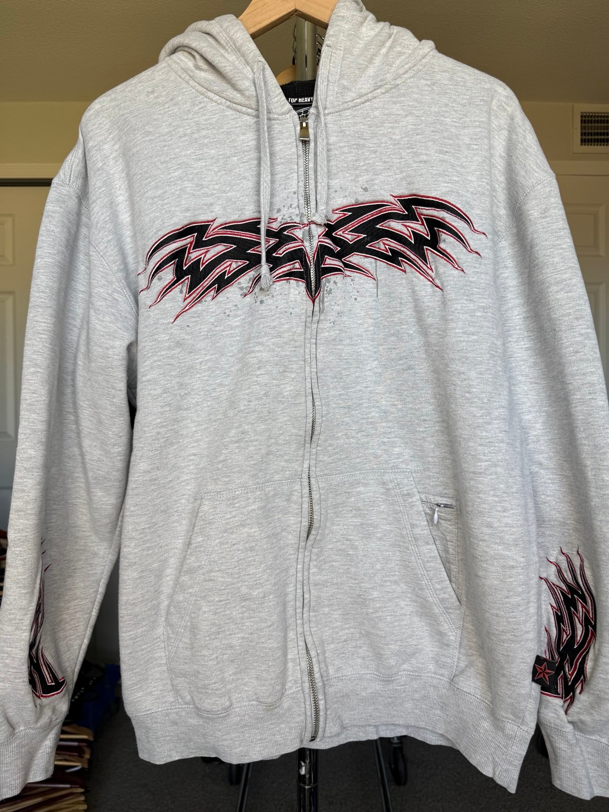Vintage Y2K Top heavy tribal grunge punk emo gray large zip up jacket