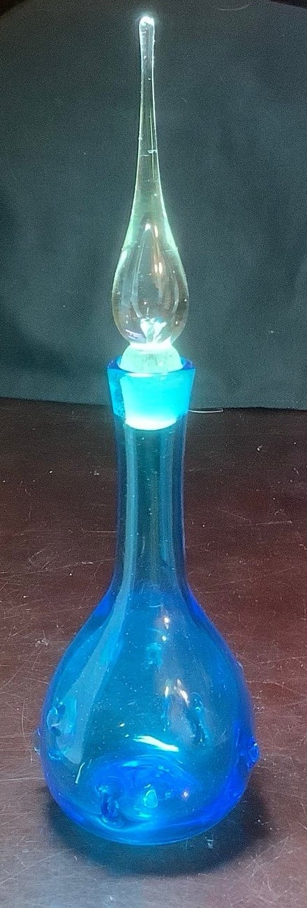 Bischoff Teal 820 pinched pulled wart glass Mid Century 1960s Decanter & stopper