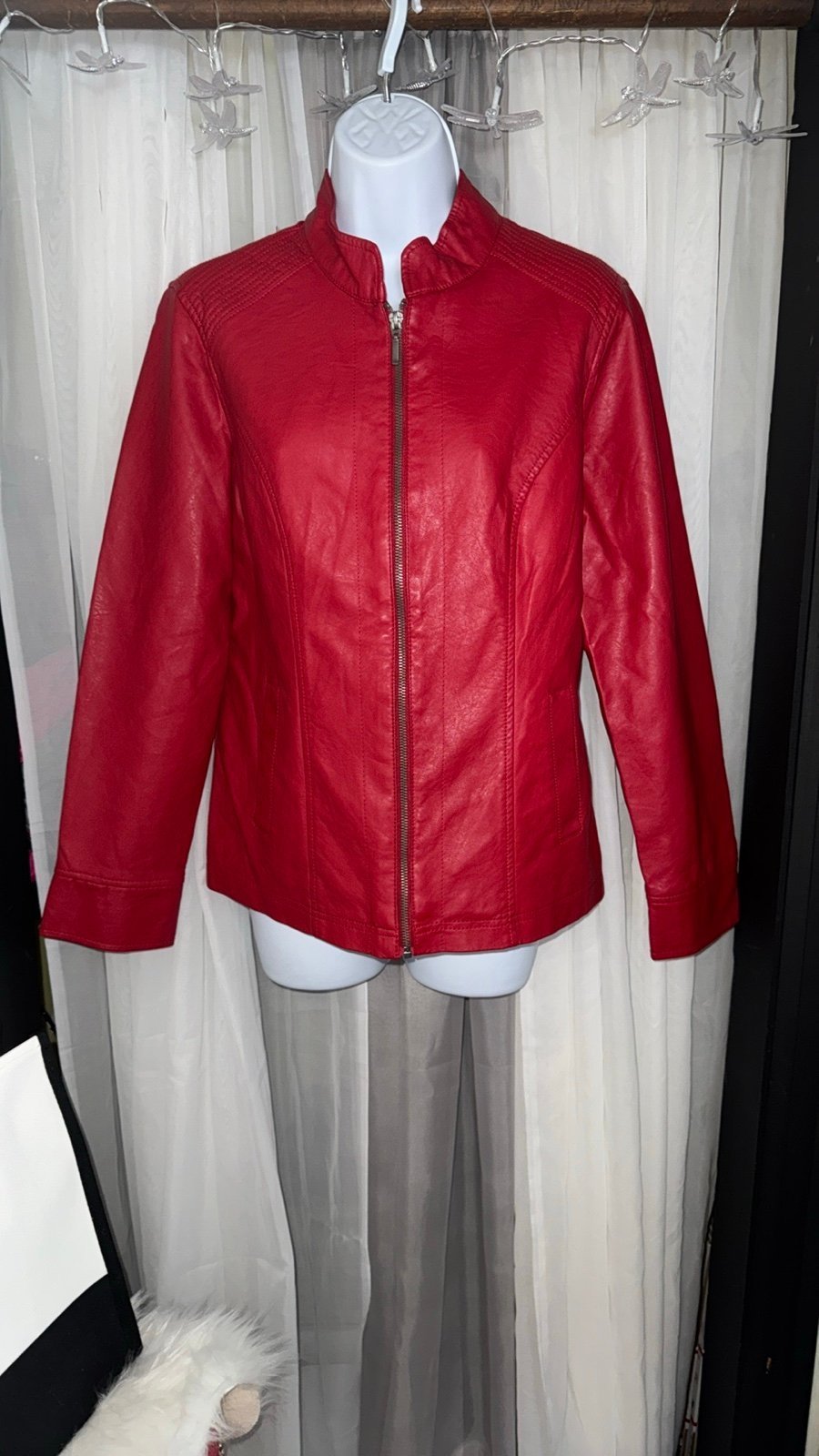 Christopher & Banks Red Leather Like Jacket