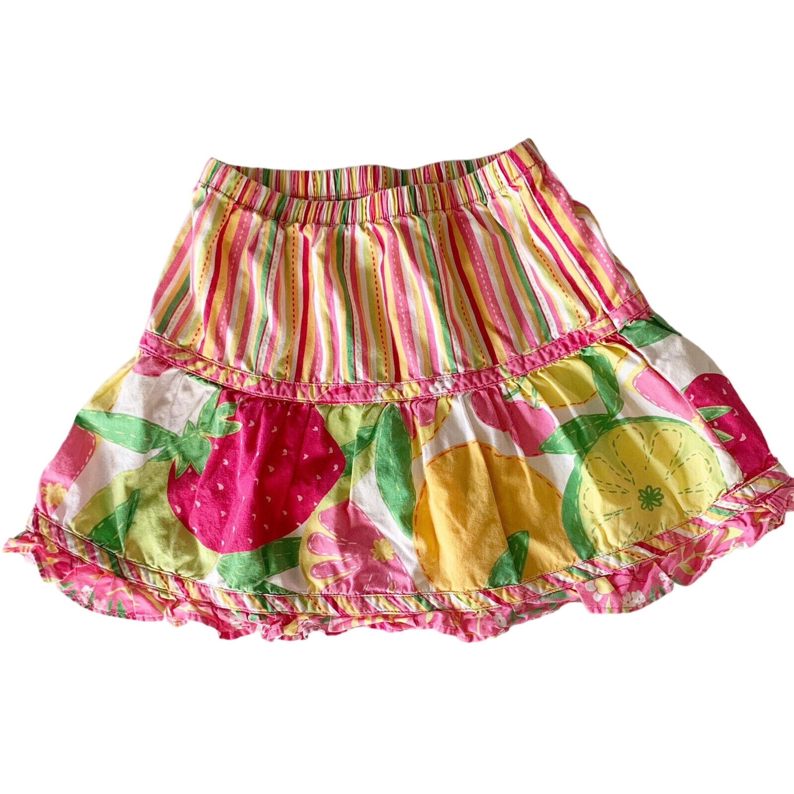 Hanna Andersson Skirt Girls Size 5 110 Fruit Skirt Striped Floral Pink Patchwork
