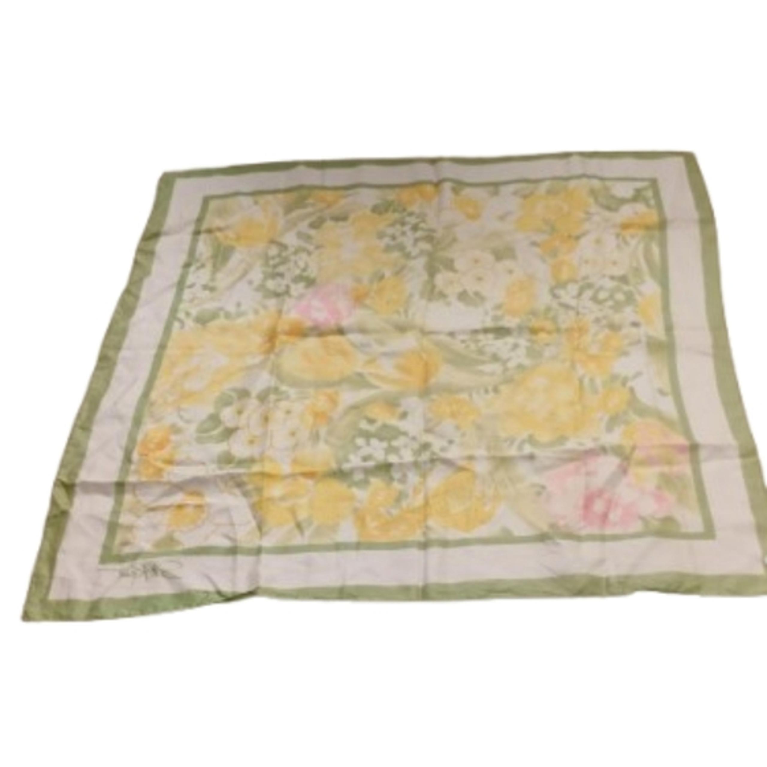 Vintage 1960s 1970s Avon S.M. Kent Floral Green Yellow Scarf One Size