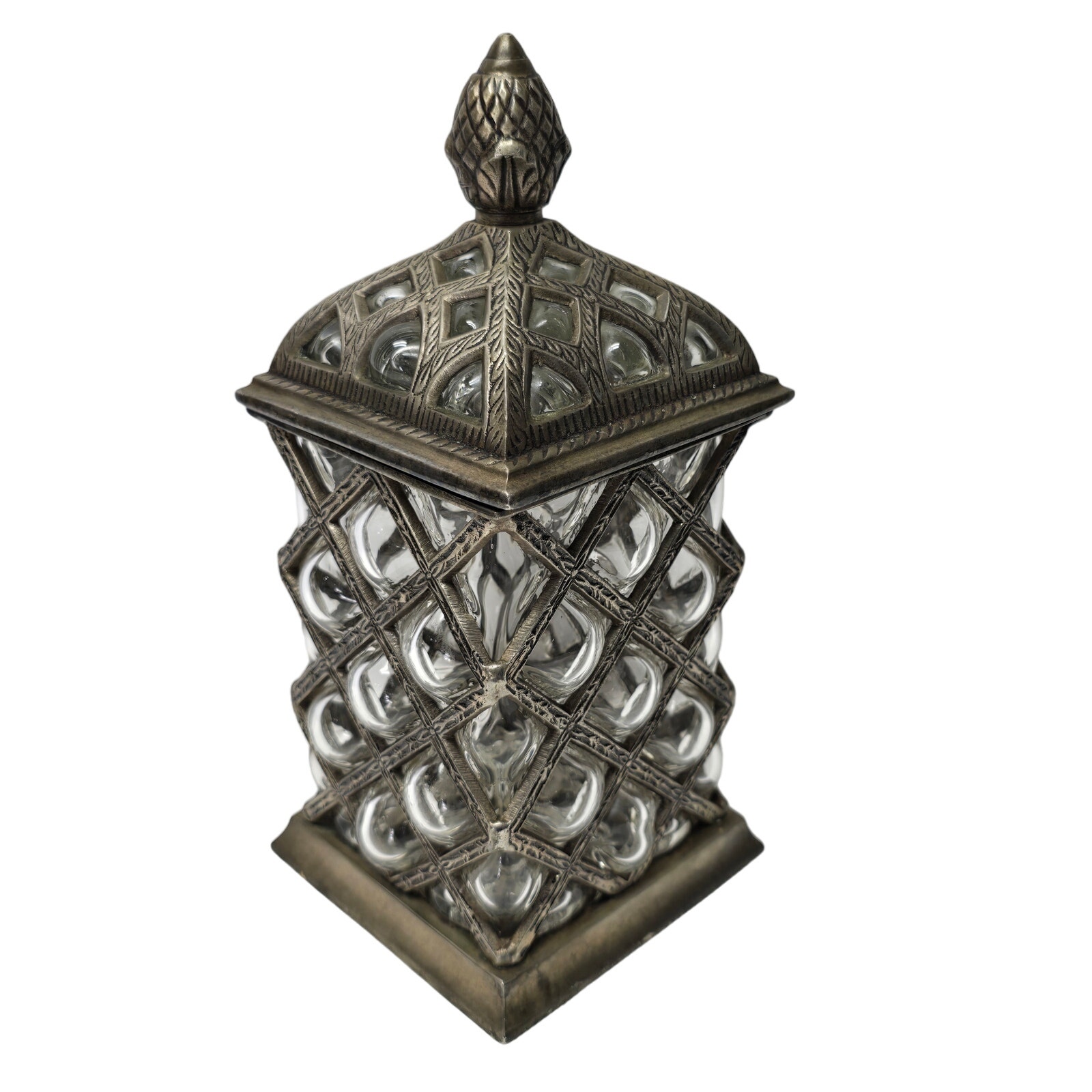 Vintage Brass Silver Tone Baroque Bronze Metal Bubble Glass Caged Apothecary Jar