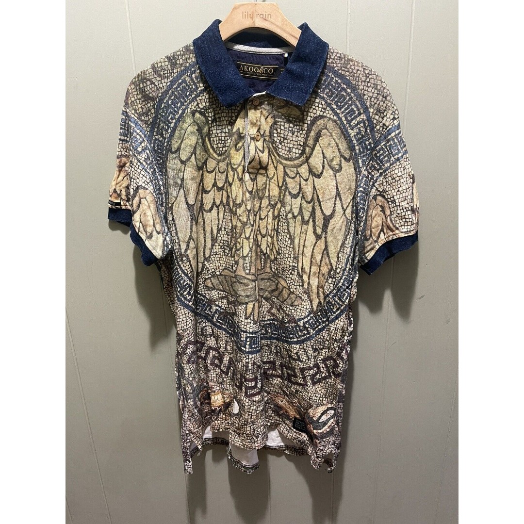 Akoo & Co Men's Super Rare The Crested Eagle All Over Print Graphic Sz large HTF