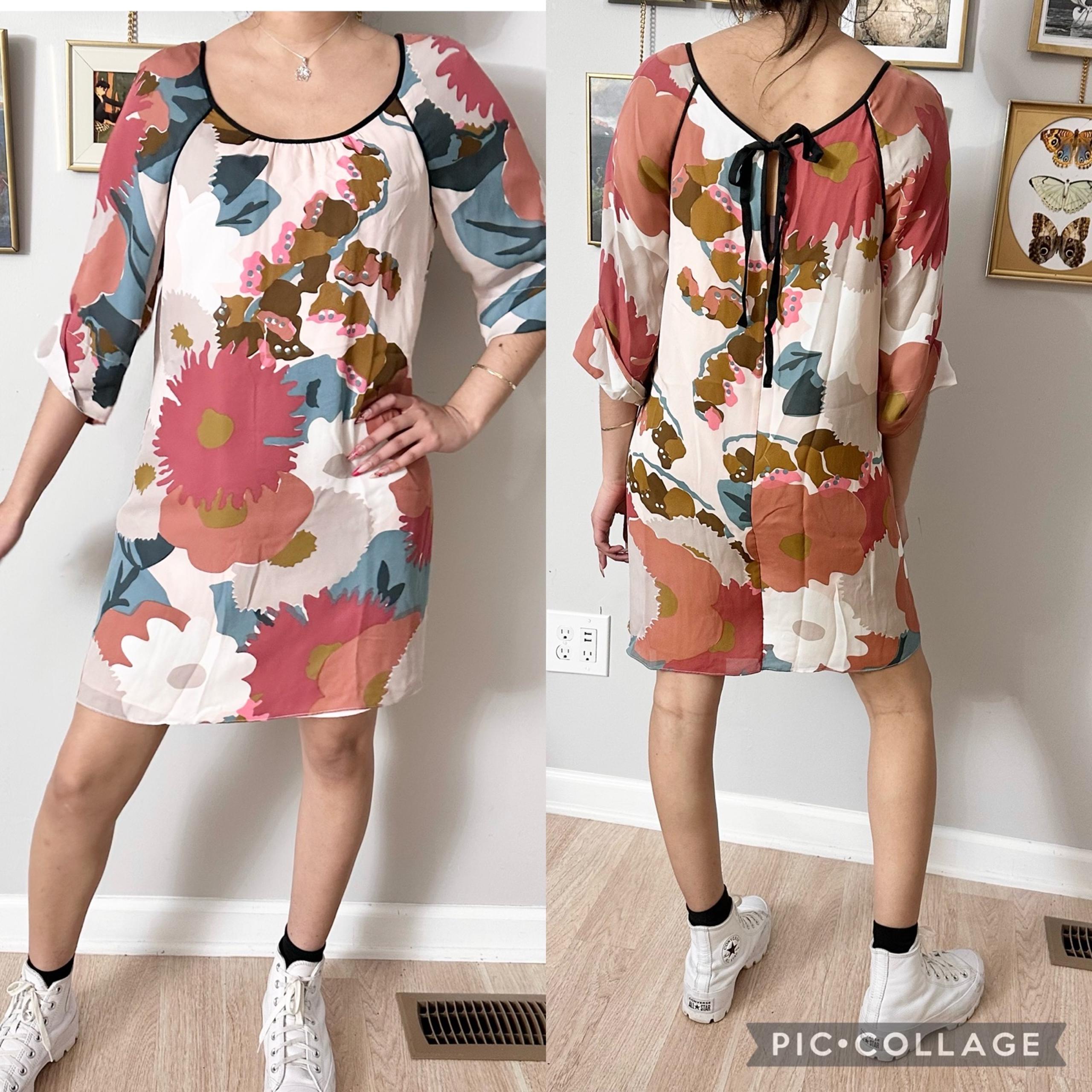 TIBI quarter sleeve floral silk dress