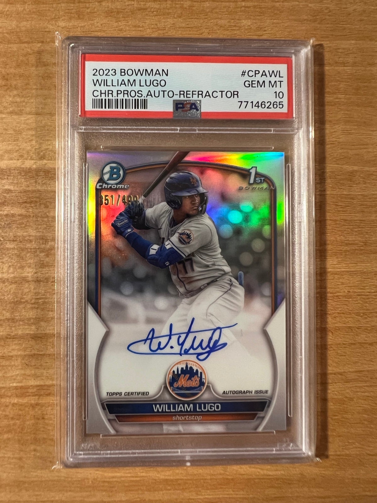 2023 Bowman William Lugo Chrome Prospect Auto Refractor /499 PSA 10