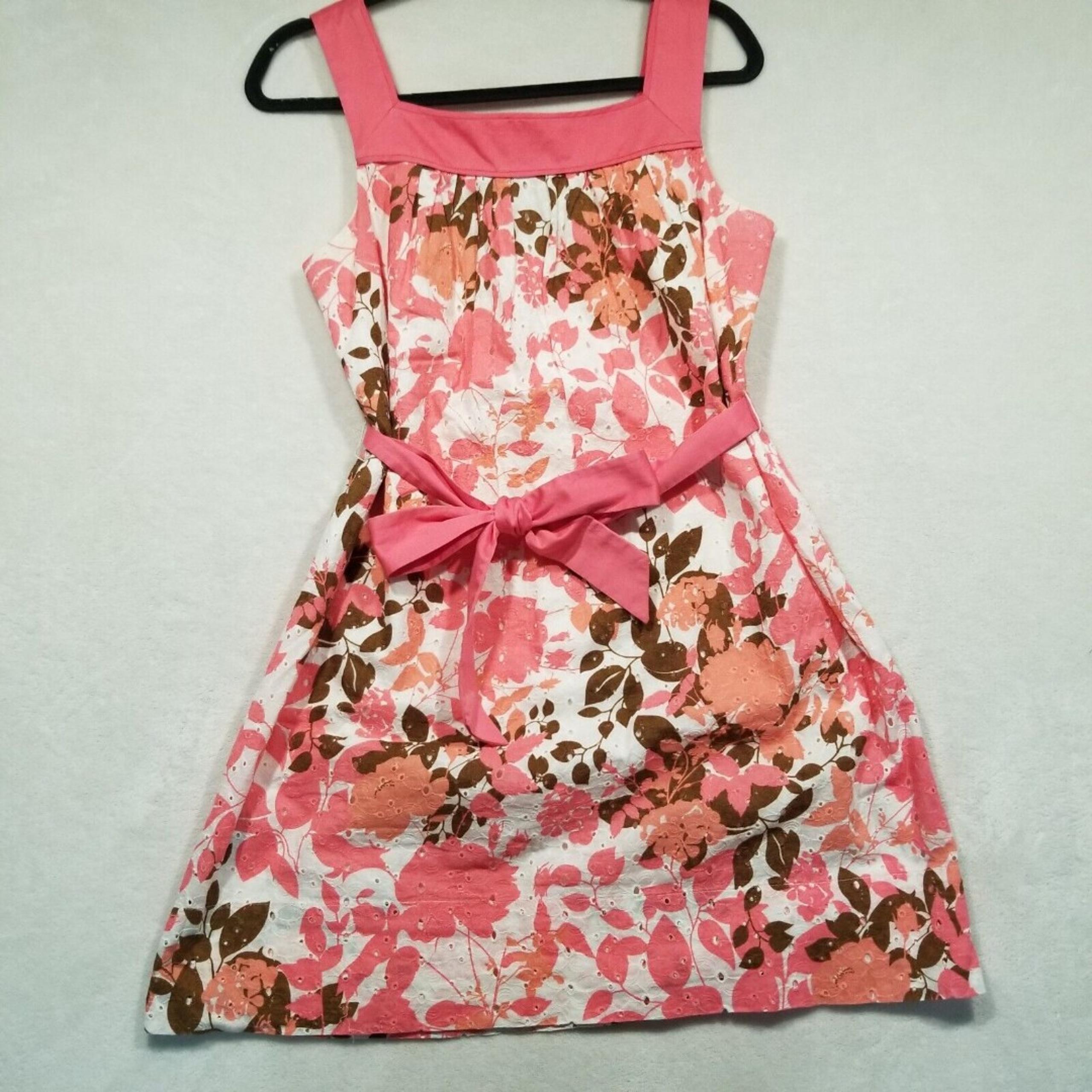 BCBG Paris 10 Dress A Line Eyelet Sleeveless Knee Length Pink Floral Preppy