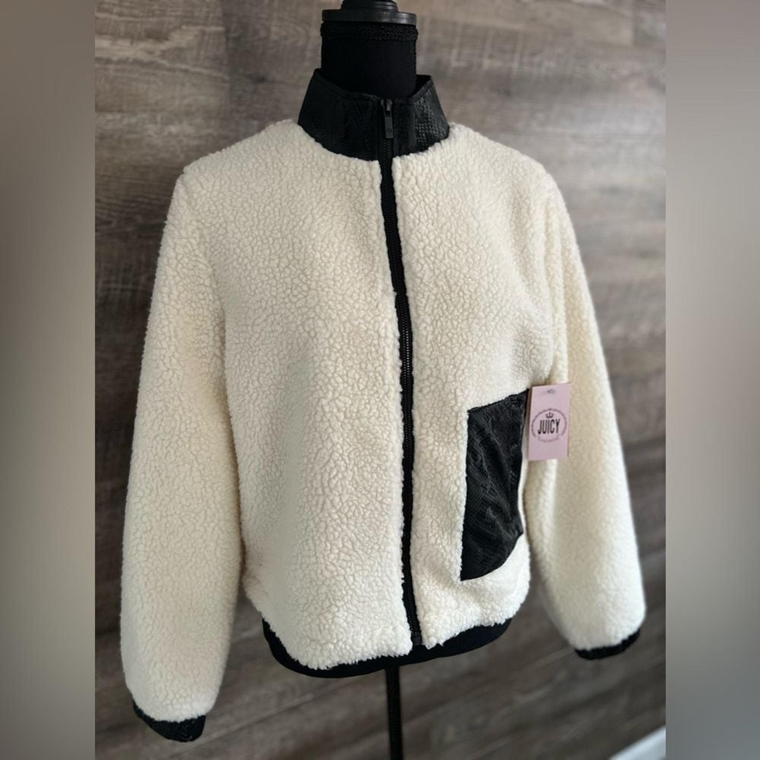 NWT Juicy Couture Cream Sherpa Fleece Zip Up Sweater Jacket size M