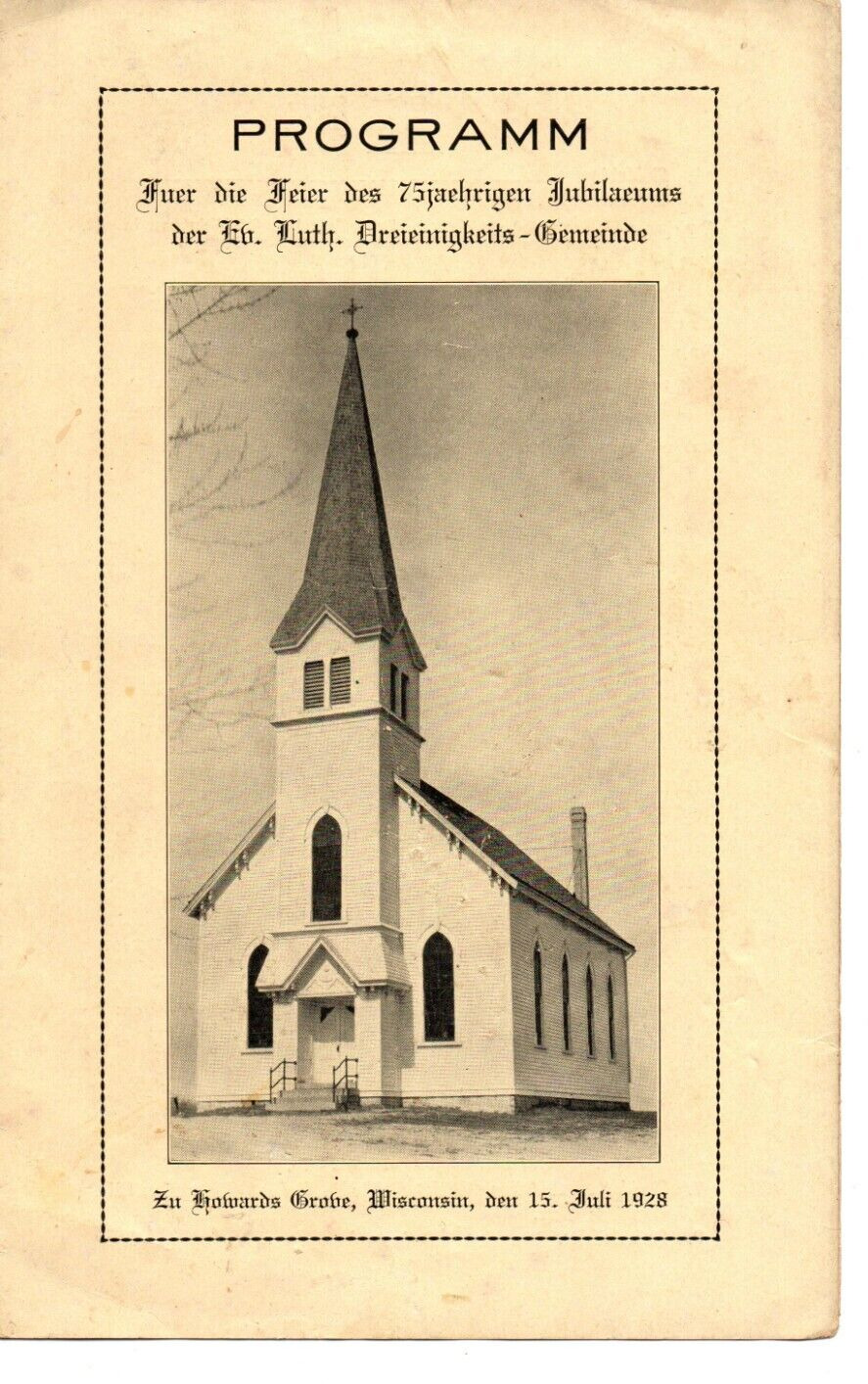 Rare July 15th 1928 Zu Howards grove Lutheran programm german