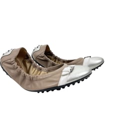 Tods Leather Cap Toe Ballet Flats beige Silver Size 5