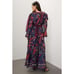 Farm Rio Tropical Shine Midi Dress Navy Blue Floral V-Neck Tiered Chiffon Sz S