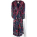 Farm Rio Tropical Shine Midi Dress Navy Blue Floral V-Neck Tiered Chiffon Sz S