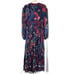 Farm Rio Tropical Shine Midi Dress Navy Blue Floral V-Neck Tiered Chiffon Sz S