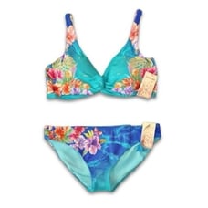 NWT Johnny Was Water Tropic Tie Dye Twist Bikini Top & Hipster Bottoms Size XL