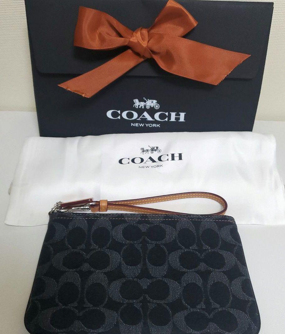 【Brand New】COACH Small Wristlet Signature Denim Black