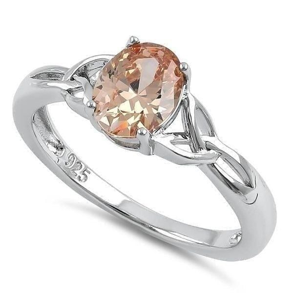New Sterling Silver Charmed Oval Champaign CZ Ring Size 8
