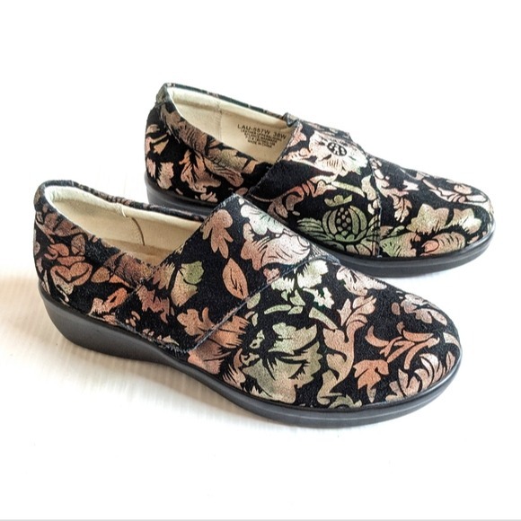 ALEGRIA Lauryn Lau-557 gold foil floral clogs