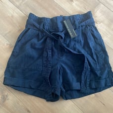 NWT Banana Republic Linen Blend Elastic Waist Tie Navy Shorts Sz 4