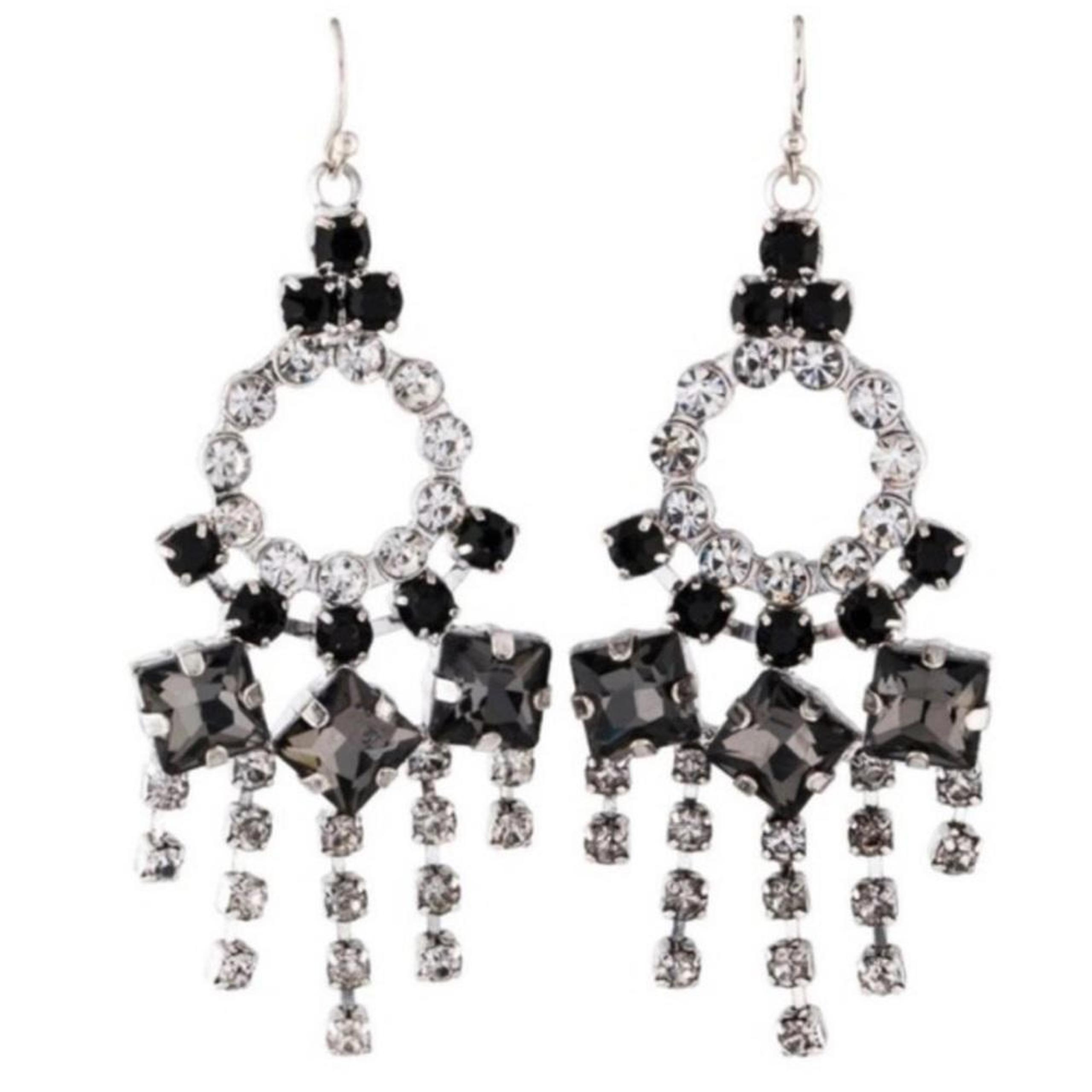 Chandelier Crystal Earrings Silver and Black NEW - Lulu Frost