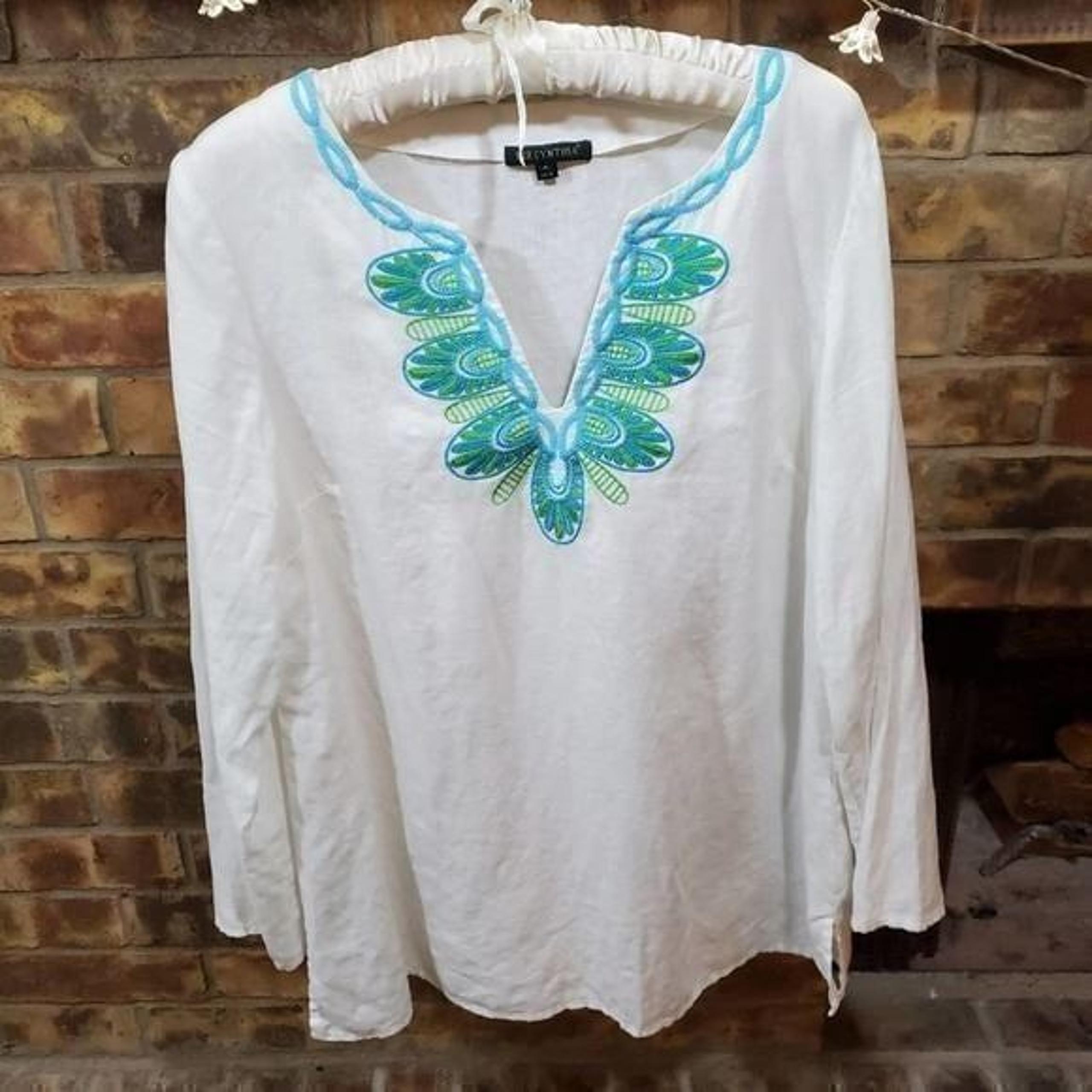 For Cynthia peasant embroidered boho 100% Linen tunic Size Medium