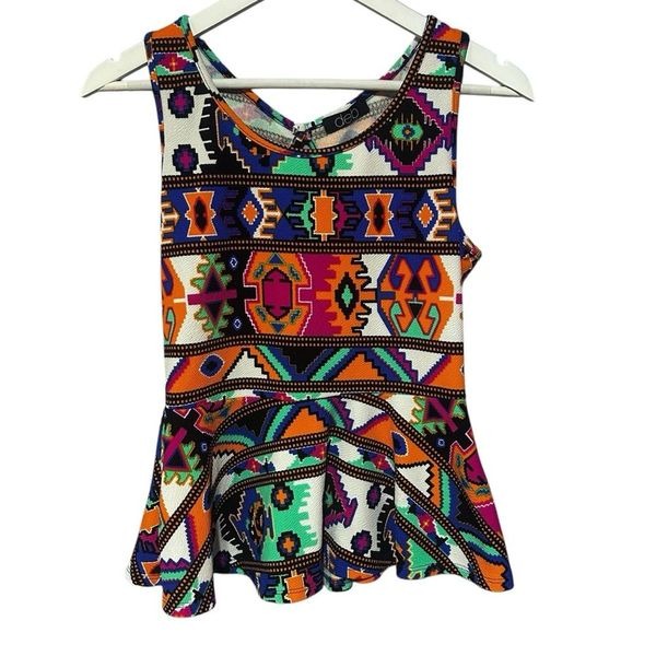 Y2K Peplum Going Out Geometric Patterned Cut Out Back Top Medium DEB