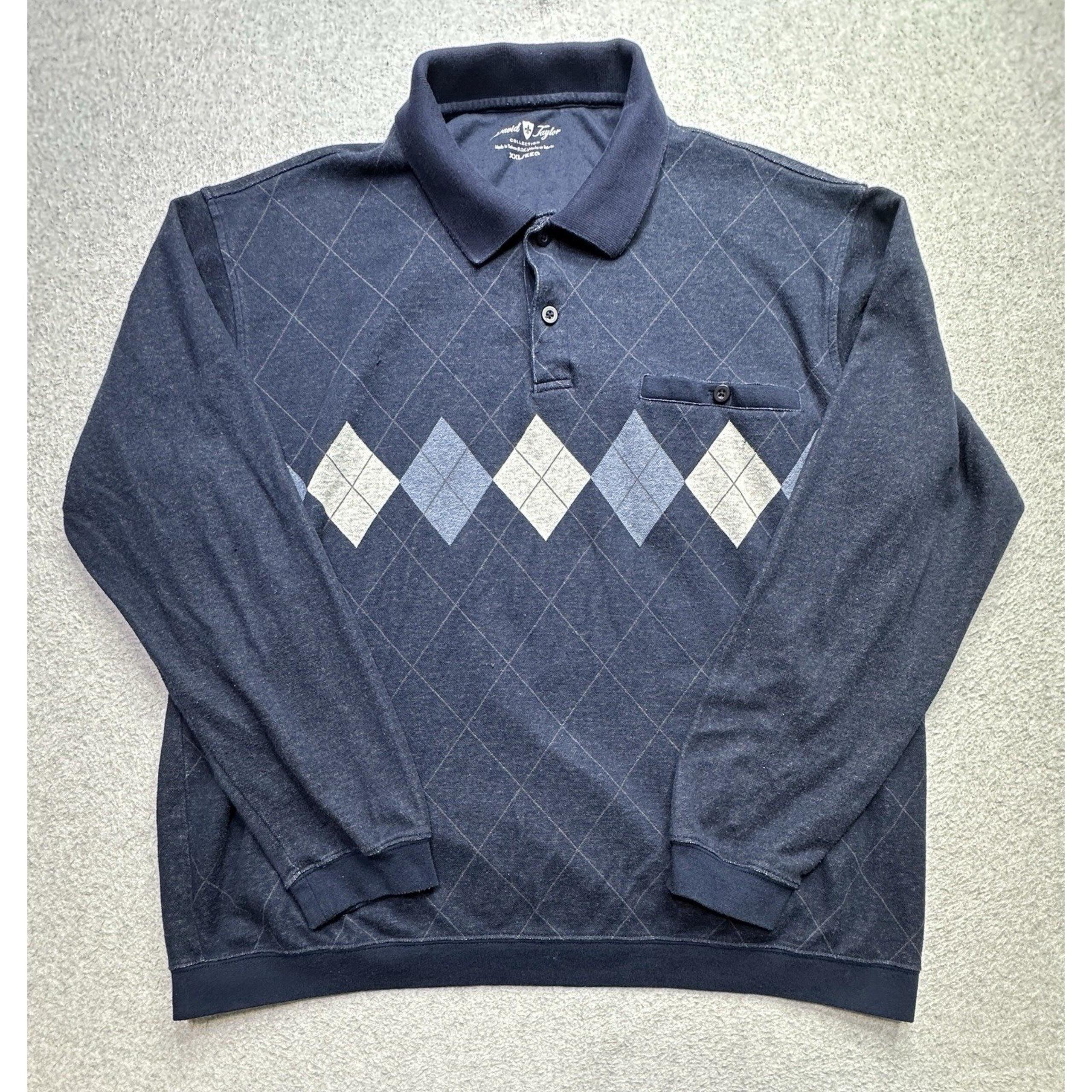 David Taylor Polo Sweater Adult 2XL XXL Blue Pullover Preppy Grandpa Casual Mens