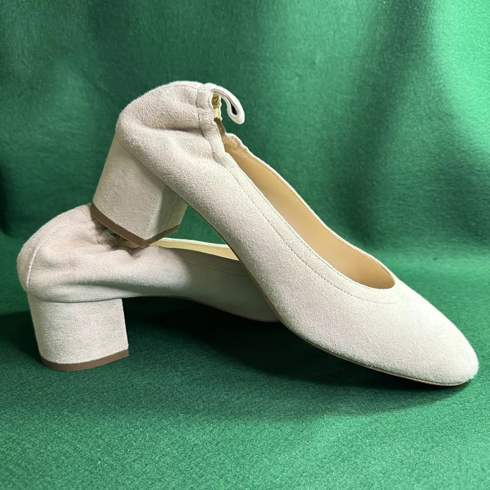 Everlane The Day Heel Classic Italy Suede Pump Ivory Cream