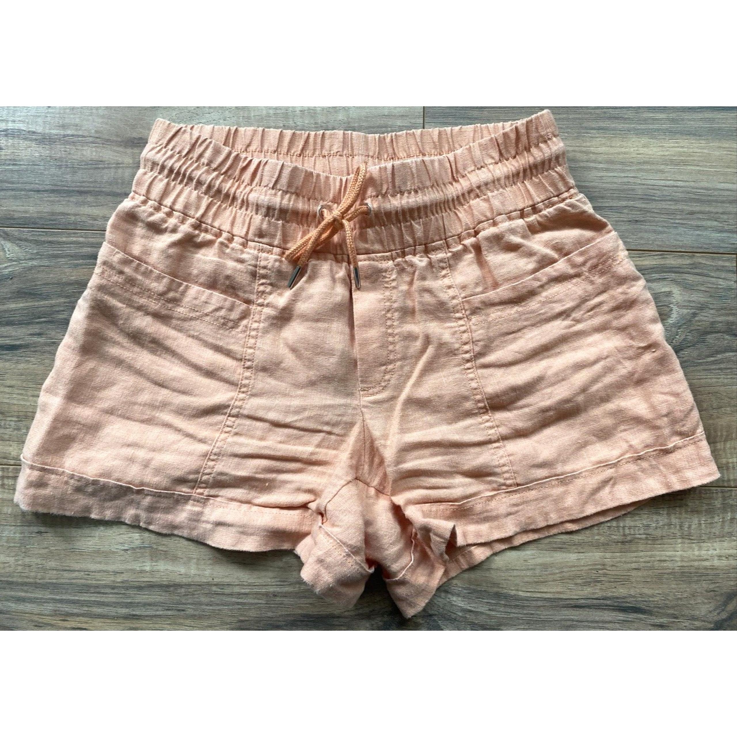Athleta Cabo Linen 4" Shorts Women's Orange Drawstring Stretch Waist Pockets 2