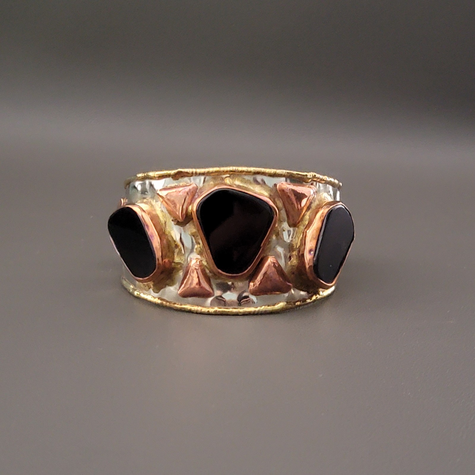 Vintage brutalist mixed metal cuff bracelet