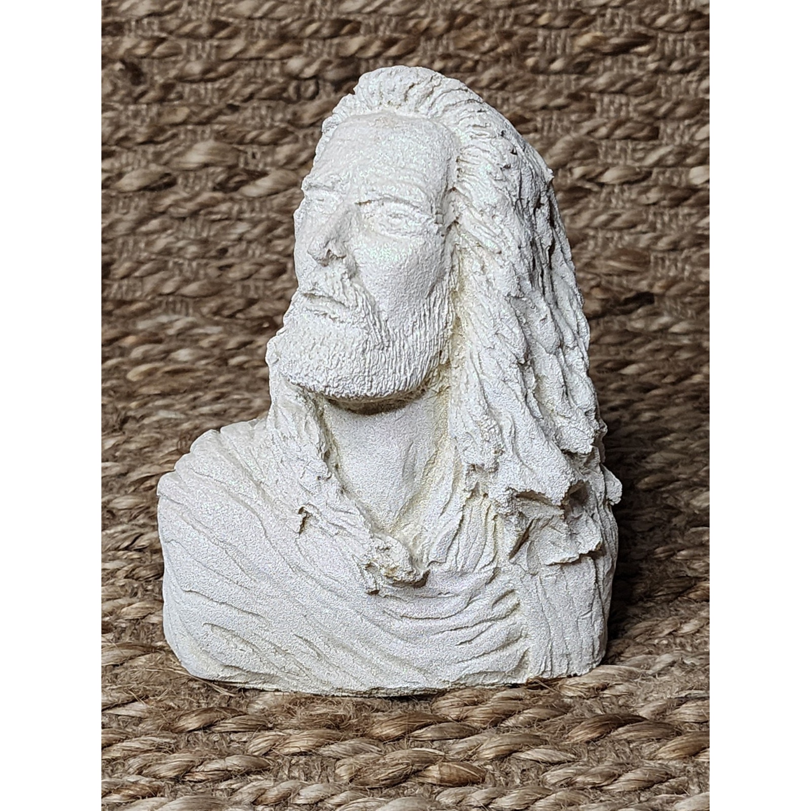 Jesus Christ Head Bust Sculpture SIGNED Sandstone Statue Iridescent Glitter