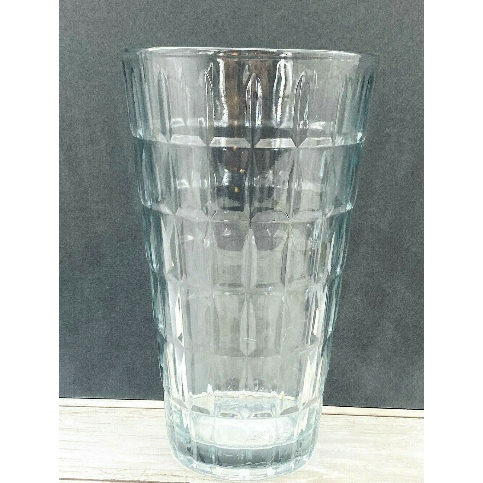 Vintage Syndicate MCM TARTAN Clear Heavy Pressed Glass 9 Cut Flower Vase USA