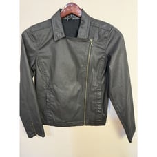 Eileen Fisher Women Black Waxed Moto Full Zip Organic Cotton Biker Jacket S