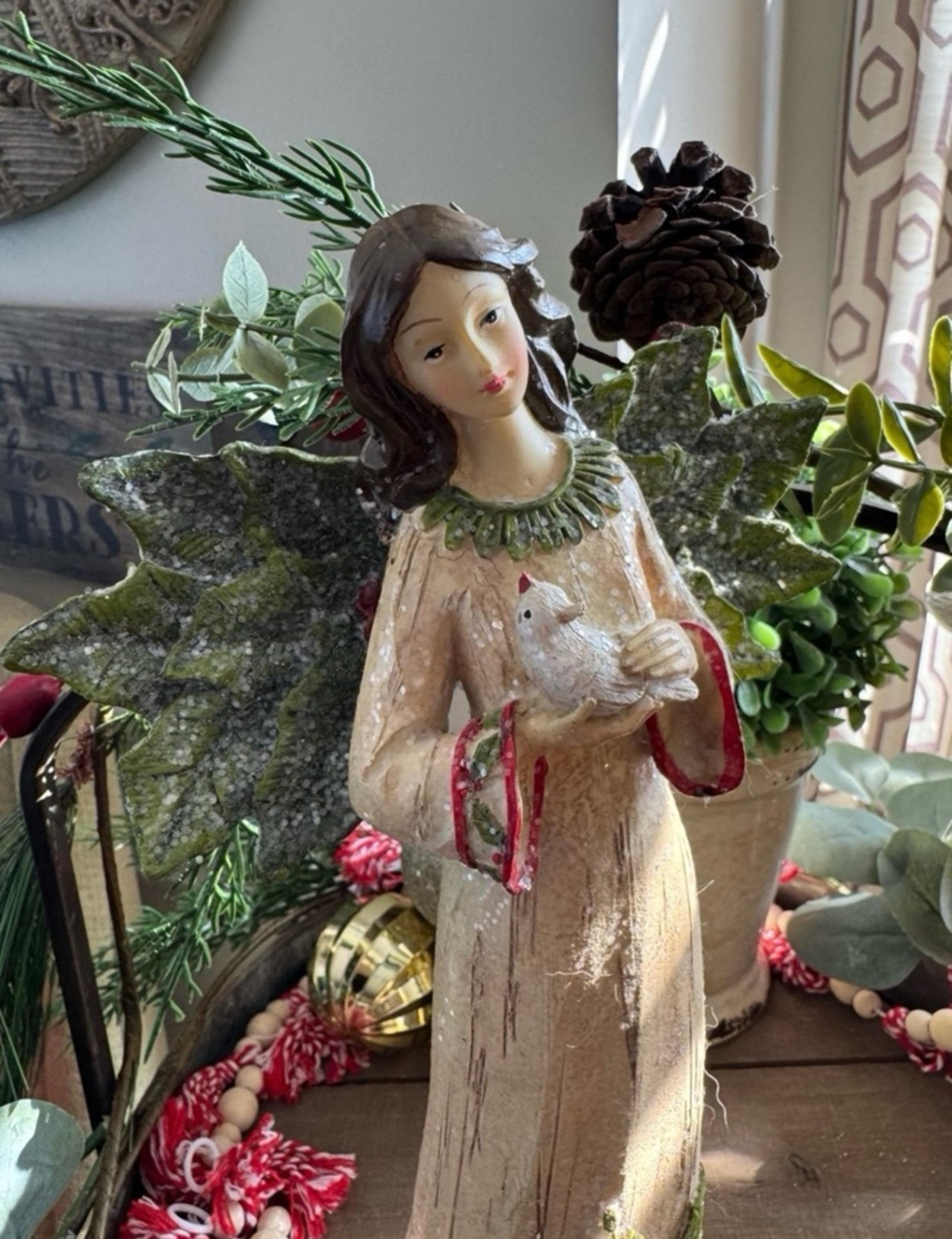 Christmas Standing Tabletop Decorative Holiday Angel & Dove w/ Glittered Finish
