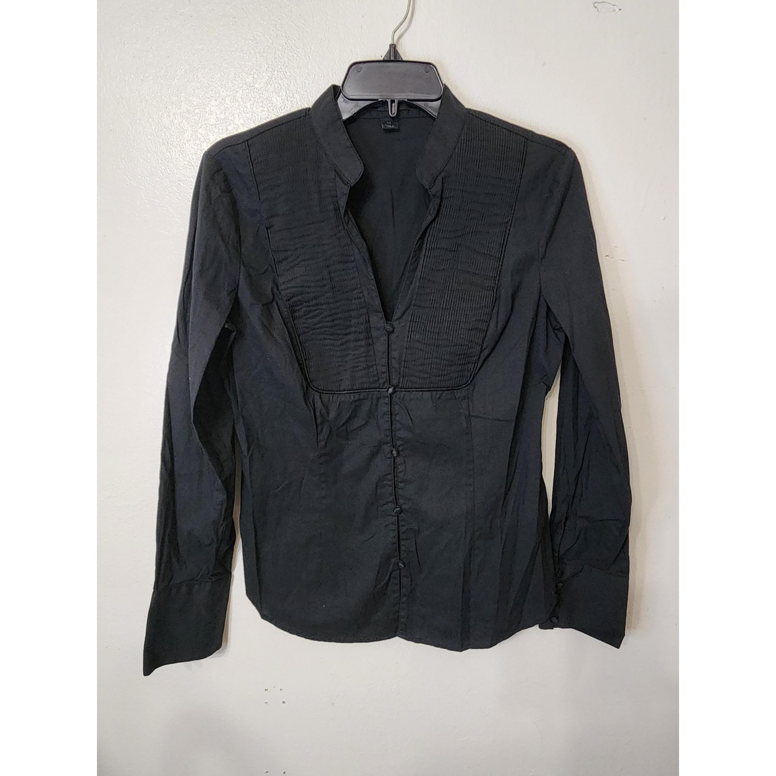 Button Down Shirt Long Sleeve Pleated Front Career Top