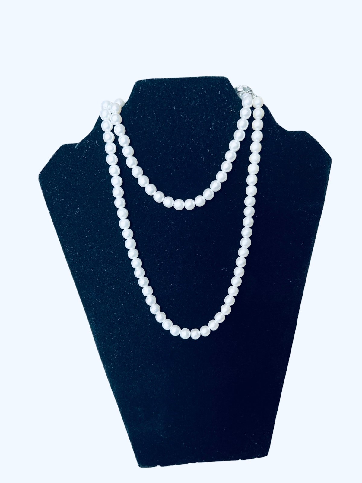 Vintage Alice Caviness Single Strand Pearl Necklace Flower Gemstone Box Clasp