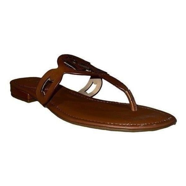 Lauren Ralph Lauren Audrie Thong Sandals Leather Deep Saddle Tan 6.5B New