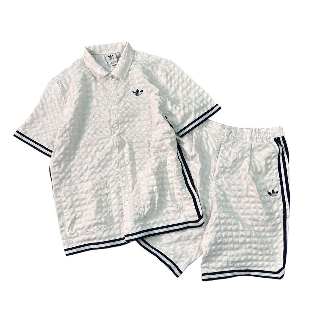 7SM4【adidas】Half-sleeve Shirt & Shorts Set, White, Vintage Used