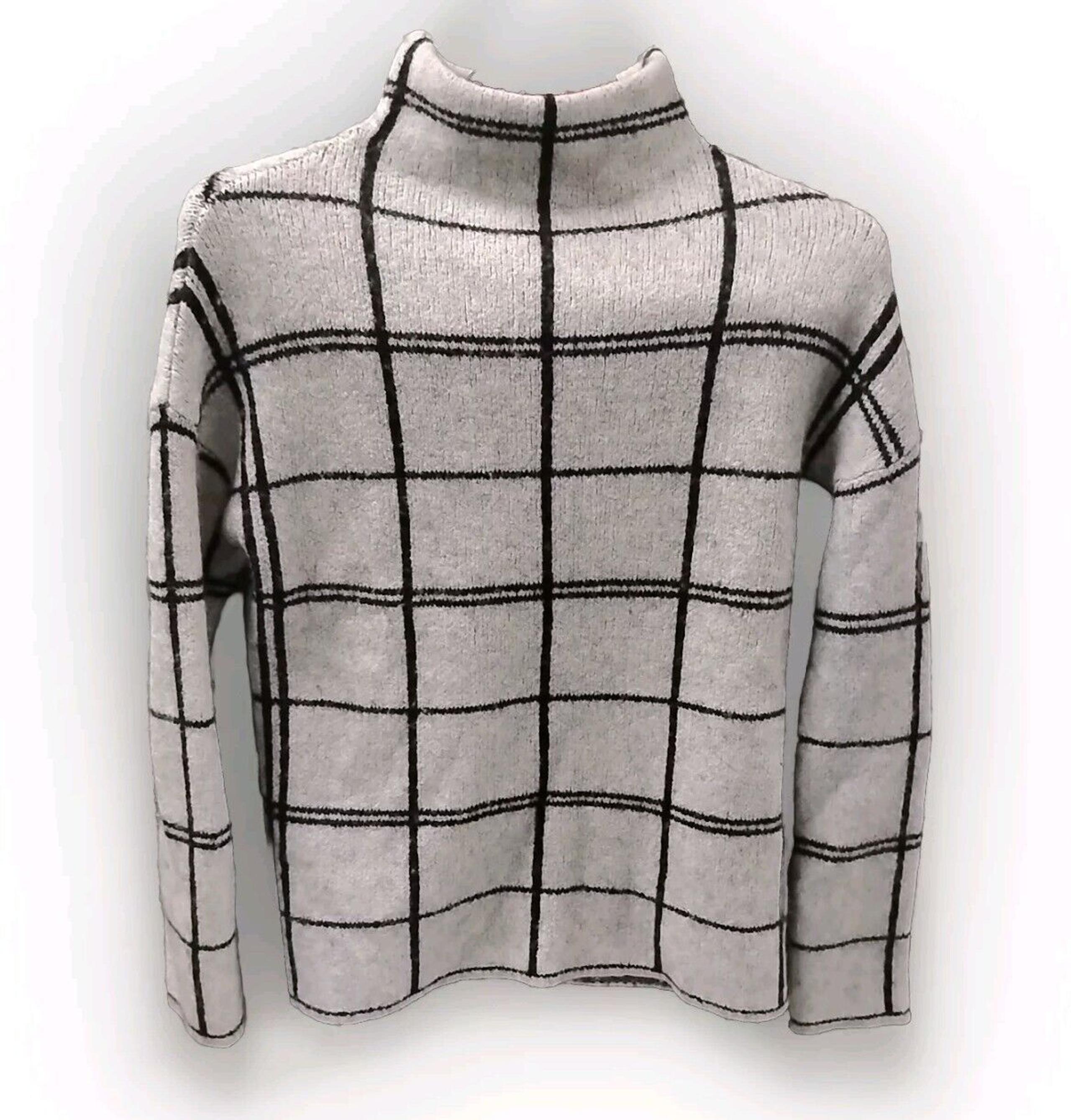 Mock Neck Sweater Plaid Soft Gray Black Stripes Women Xs Shirt - Christian Siriano