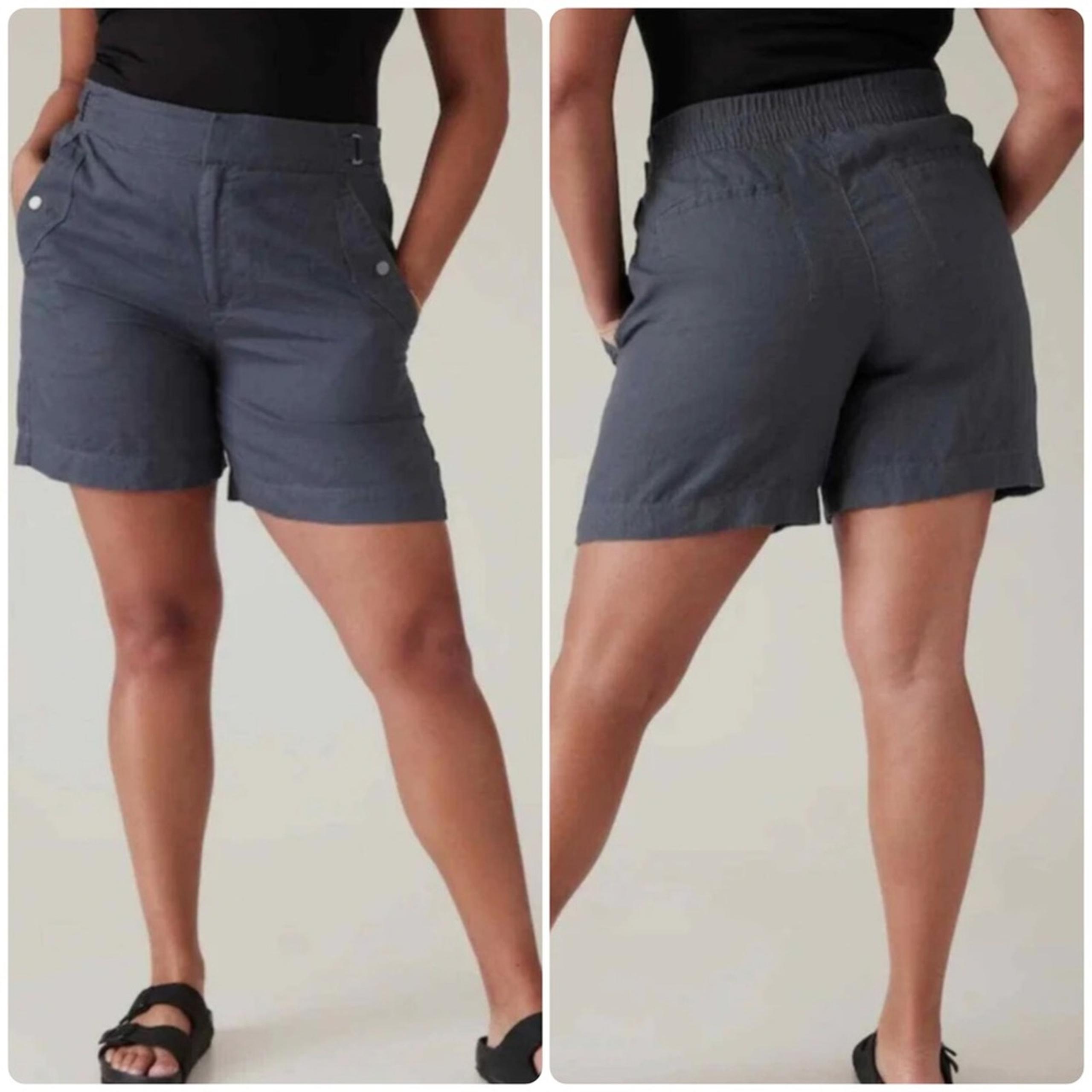 Athleta Voyager Linen Shorts Blue Grey Women’s Size 6 Flat Front New With Tags
