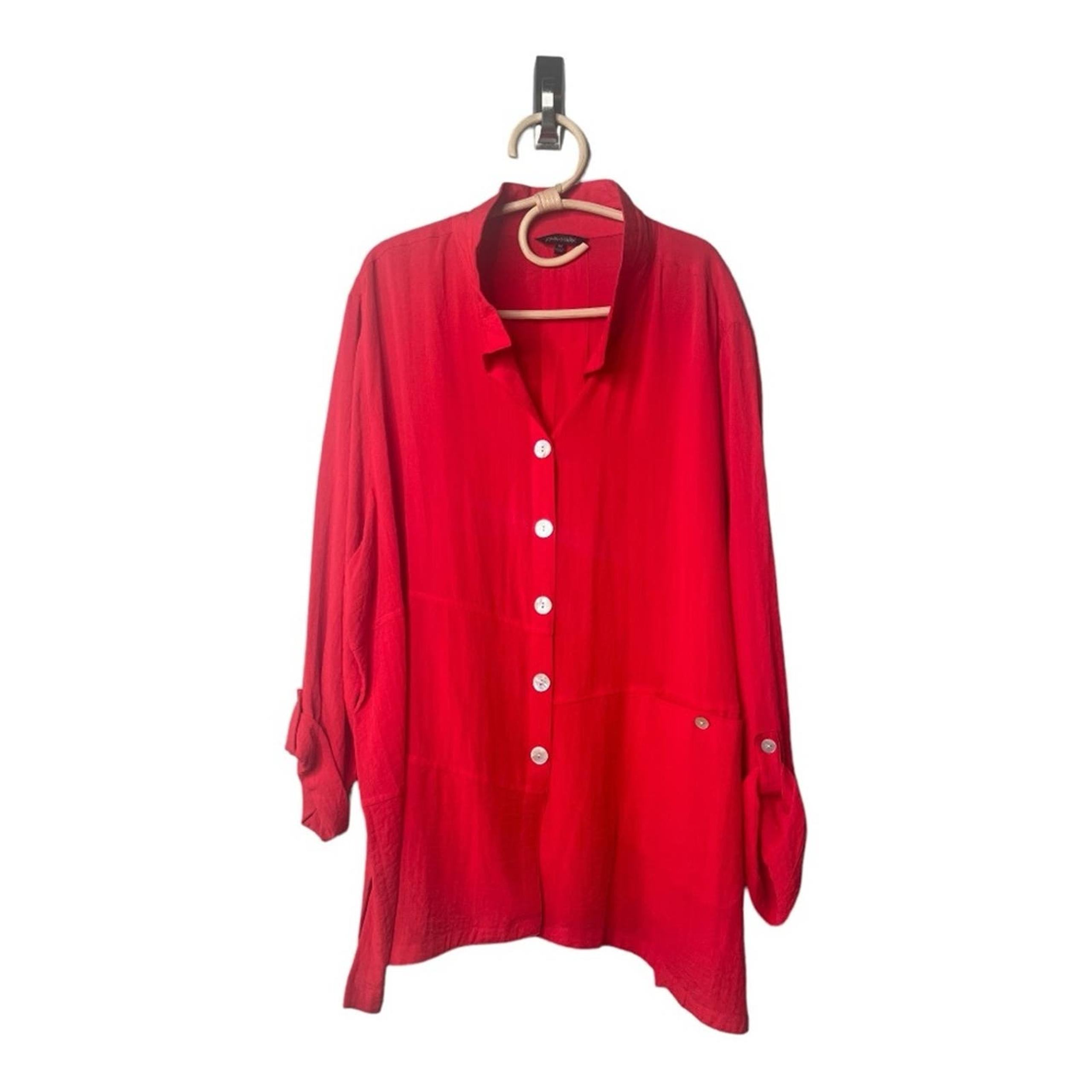 JOHN MARK Red Asymmetrical Stand Up Collar Tunic Jacket Womens Size 3X