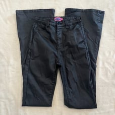 Edikted Luna Faux Leather Flare Jeans Small Black