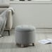 Round Tufted Storage Ottoman, Grey Faux Linen Home Furniture