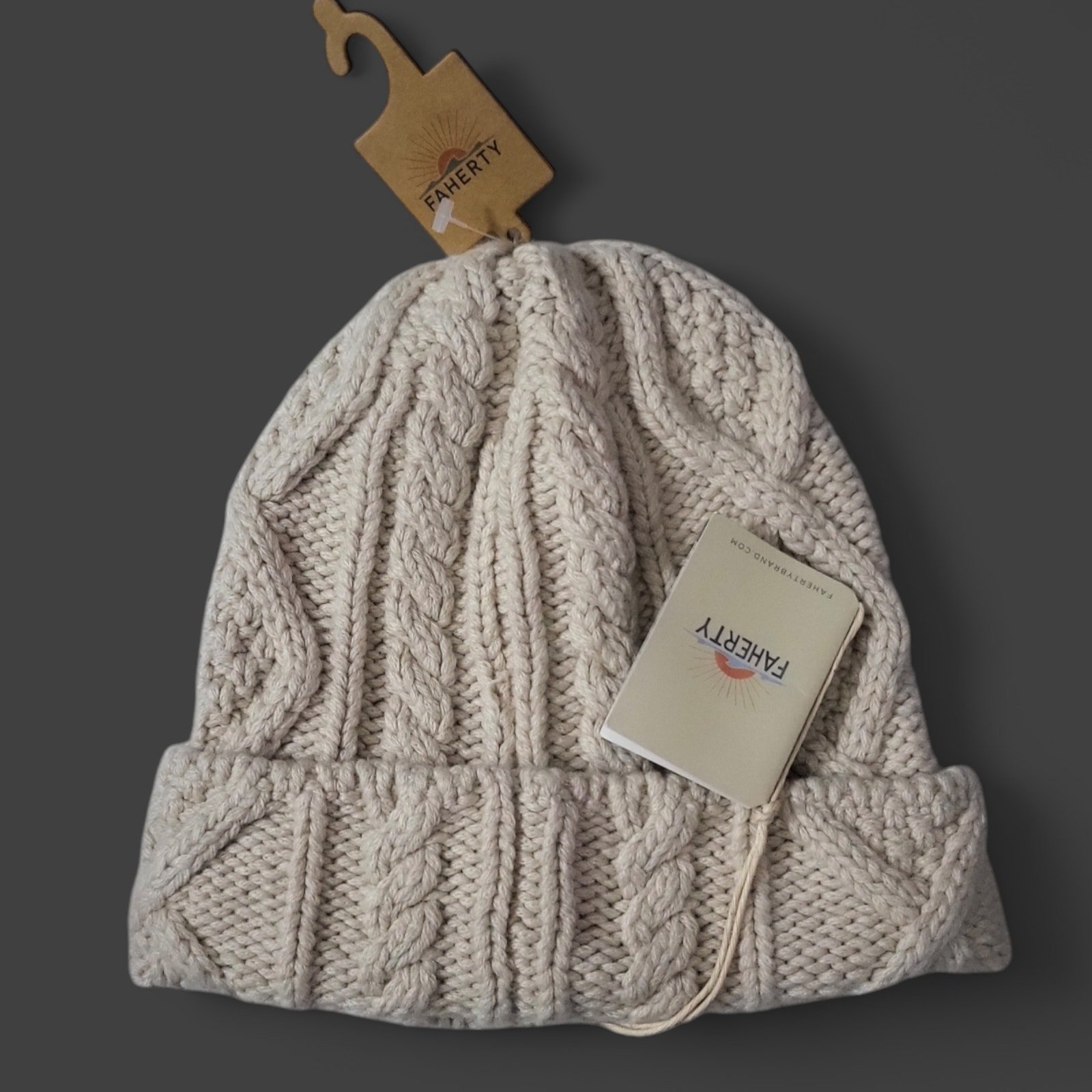 NWT FAHERTY Chunky Cable Knit Cashmere Wool Blend Beanie Oatmeal Heather OSFA