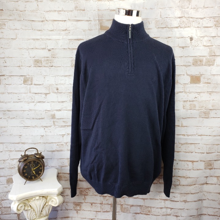 NEW Nautica Mens Sz XL Navy Blue 1/4 Zip Mock Neck Pullover Sweater Long Sleeve