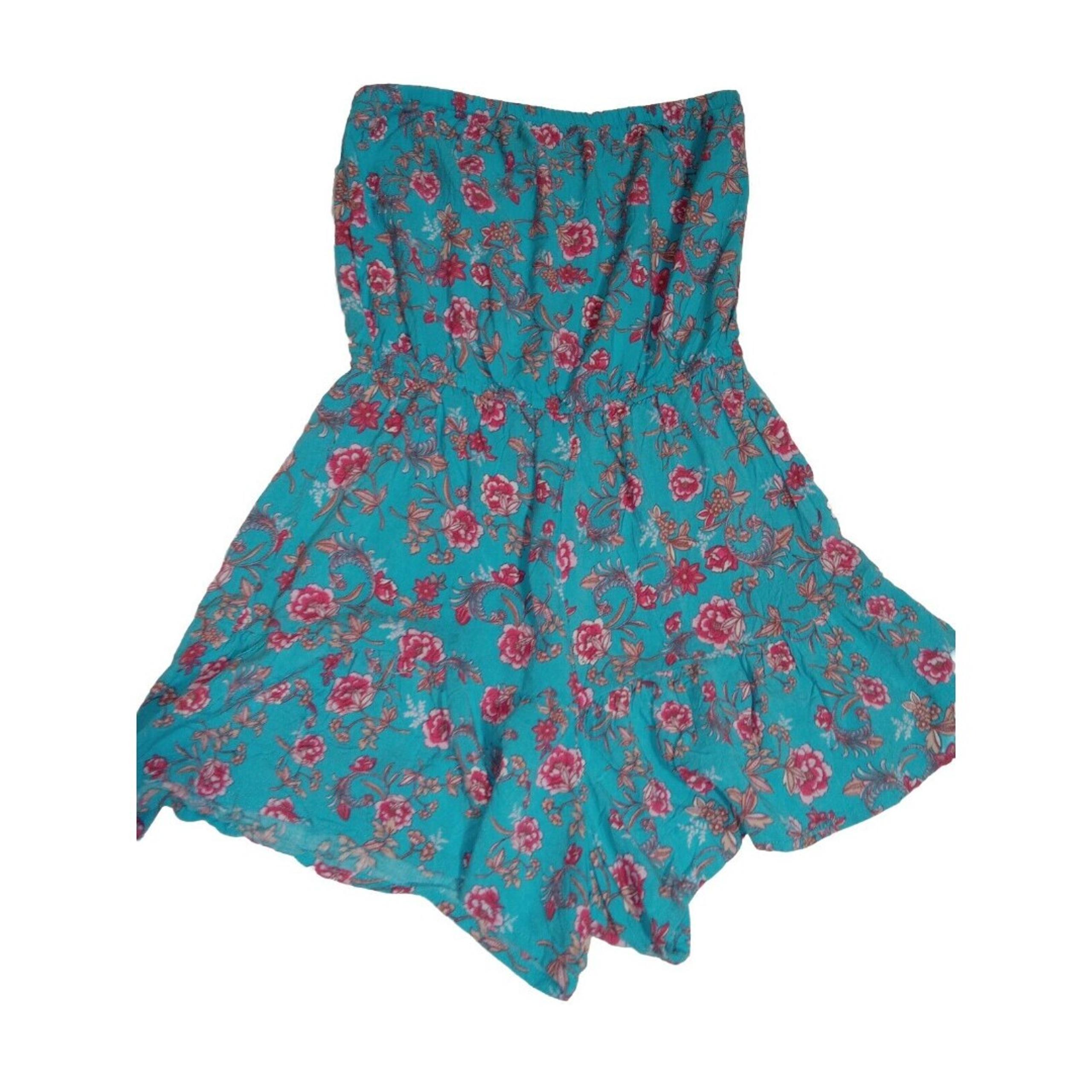 BeBop Women's Strapless Romper One piece Ocean Blue & Pink Floral Summer SZ:S