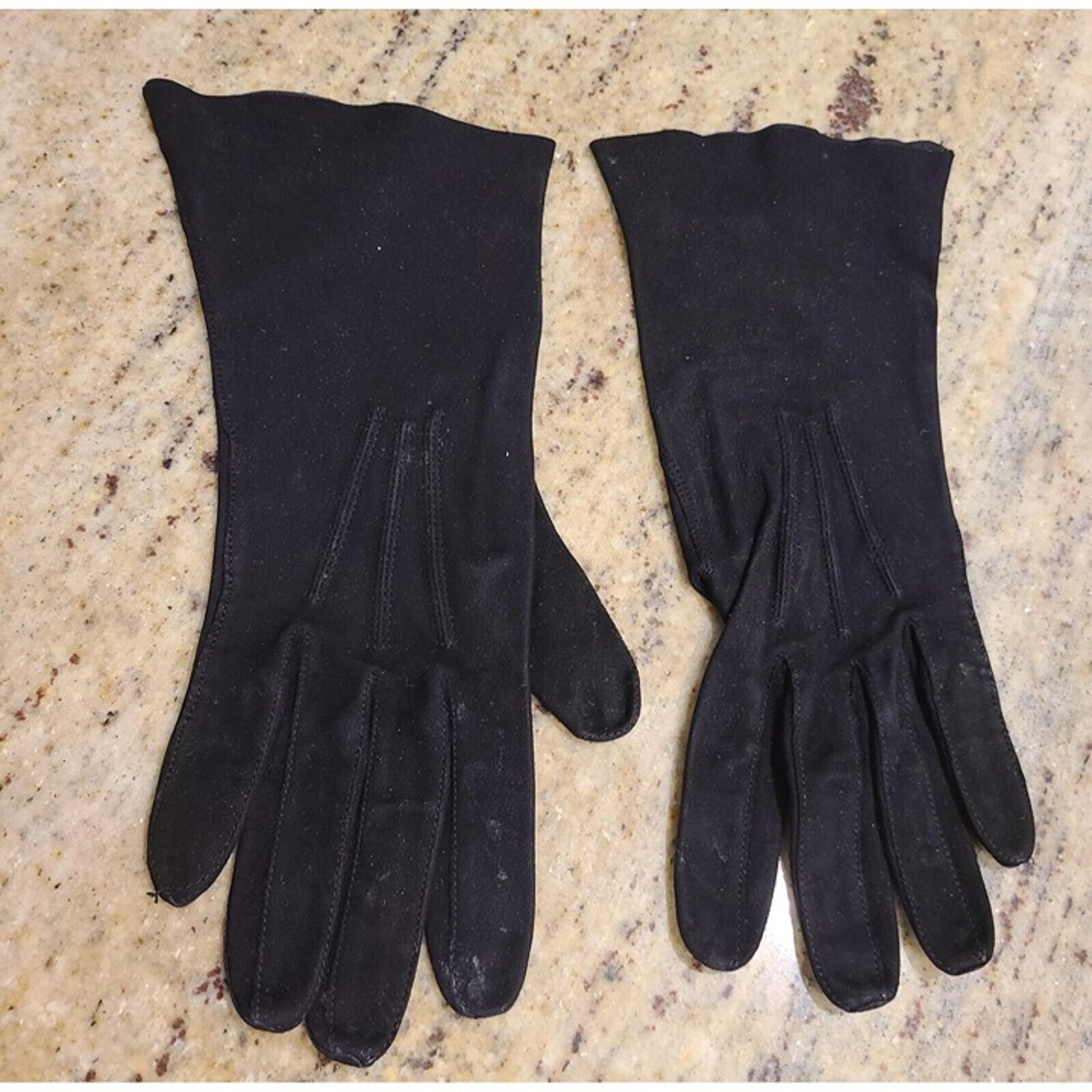 Vintage Size S 6 1/4 Black Suede Leather Formal 9.5" Long Gloves Fownes USA