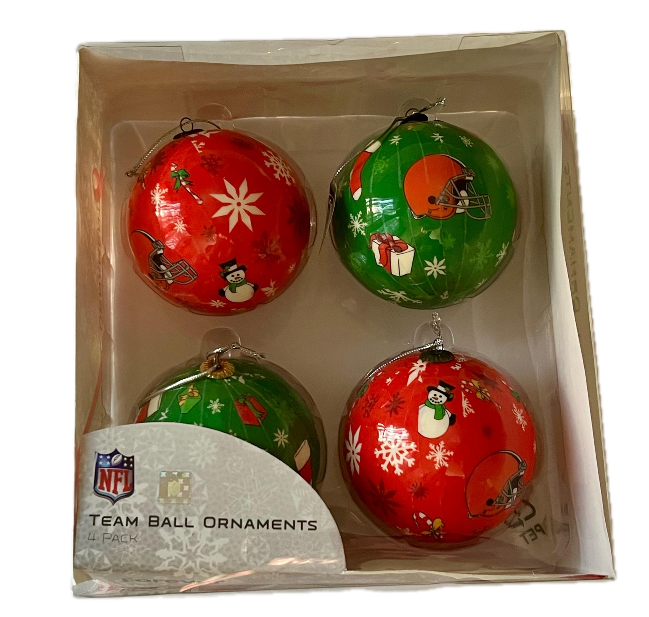 Cleveland Browns Forever Collectibles 4 Pack Team Christmas Tree Ornaments New
