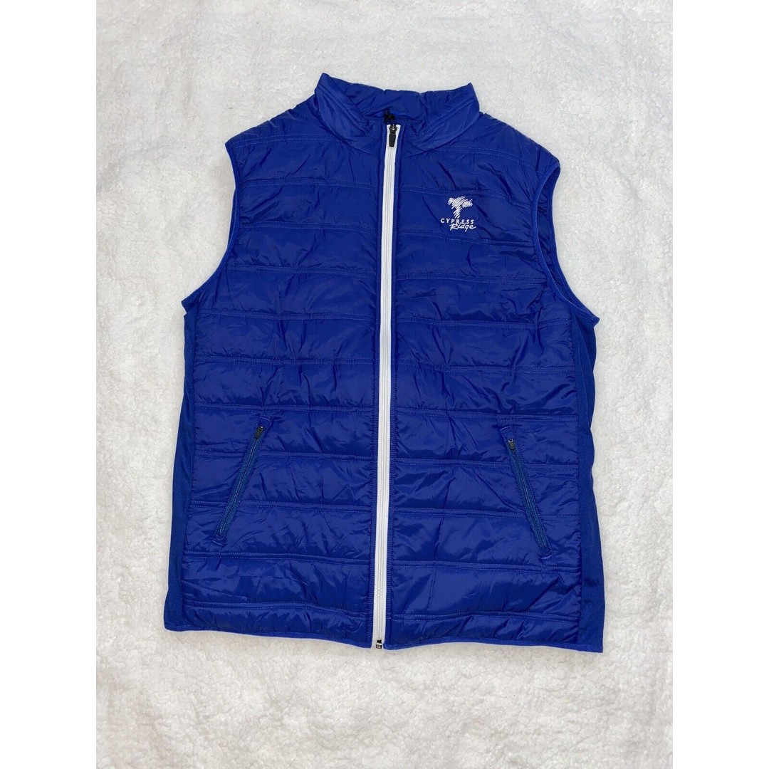 Straight Down Golf Puffer Vest Cypress Ridge Mens Size Large Blue/White NWT