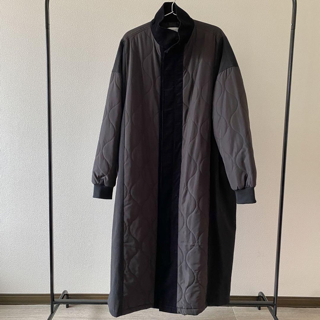 ## forksy Mixed Material Quilted Long Coat
