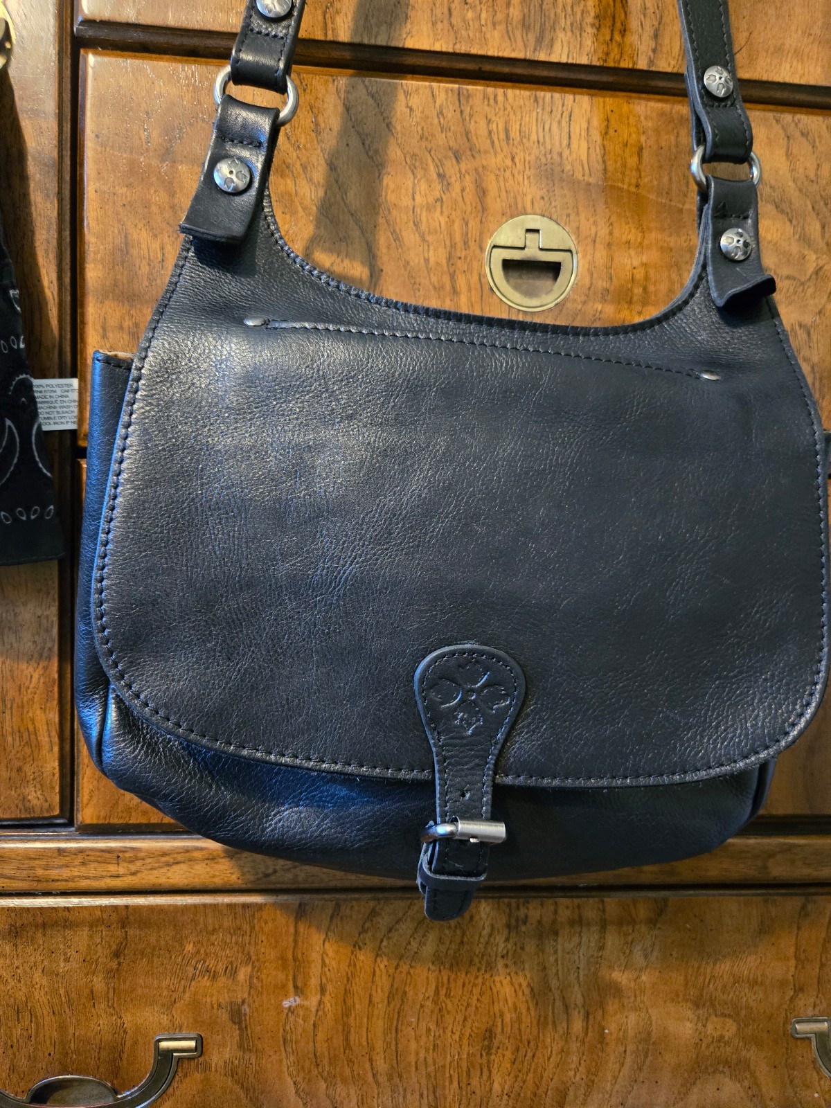 Patricia Nash London Black Leather Purse, Saddlebag, Crossbody, Satchel Bag